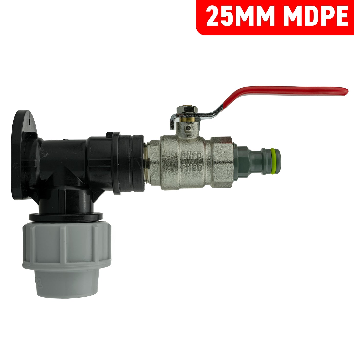 25mm MDPE Wall Flange Set with Lever Valve and Male Quick-Connect Adapter