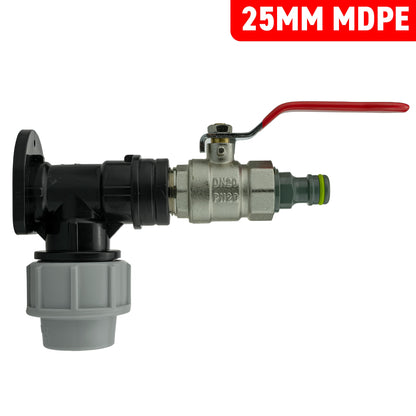 25mm MDPE Wall Flange Set with Lever Valve and Male Quick-Connect Adapter
