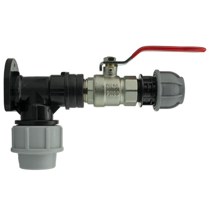 25mm MDPE Wall Flange Set with Lever Valve and 20mm MDPE Straight Fitting
