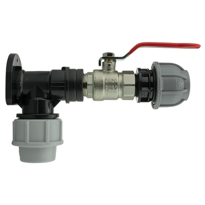 25mm MDPE Wall Flange Set with Lever Valve and 25mm MDPE Straight Fitting