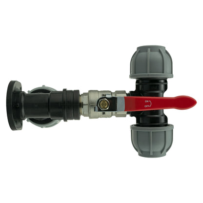 25mm MDPE Wall Flange Set with Lever Valve and 25mm MDPE Tee Connector