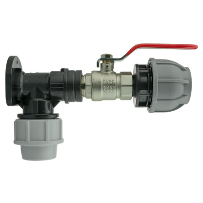 25mm MDPE Wall Flange Set with Lever Valve and 32mm MDPE Joining Fitting