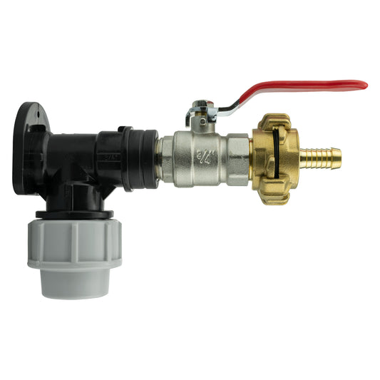 25mm MDPE Wall Flange Set with Lever Valve and 13mm Barbed Geka Connectors