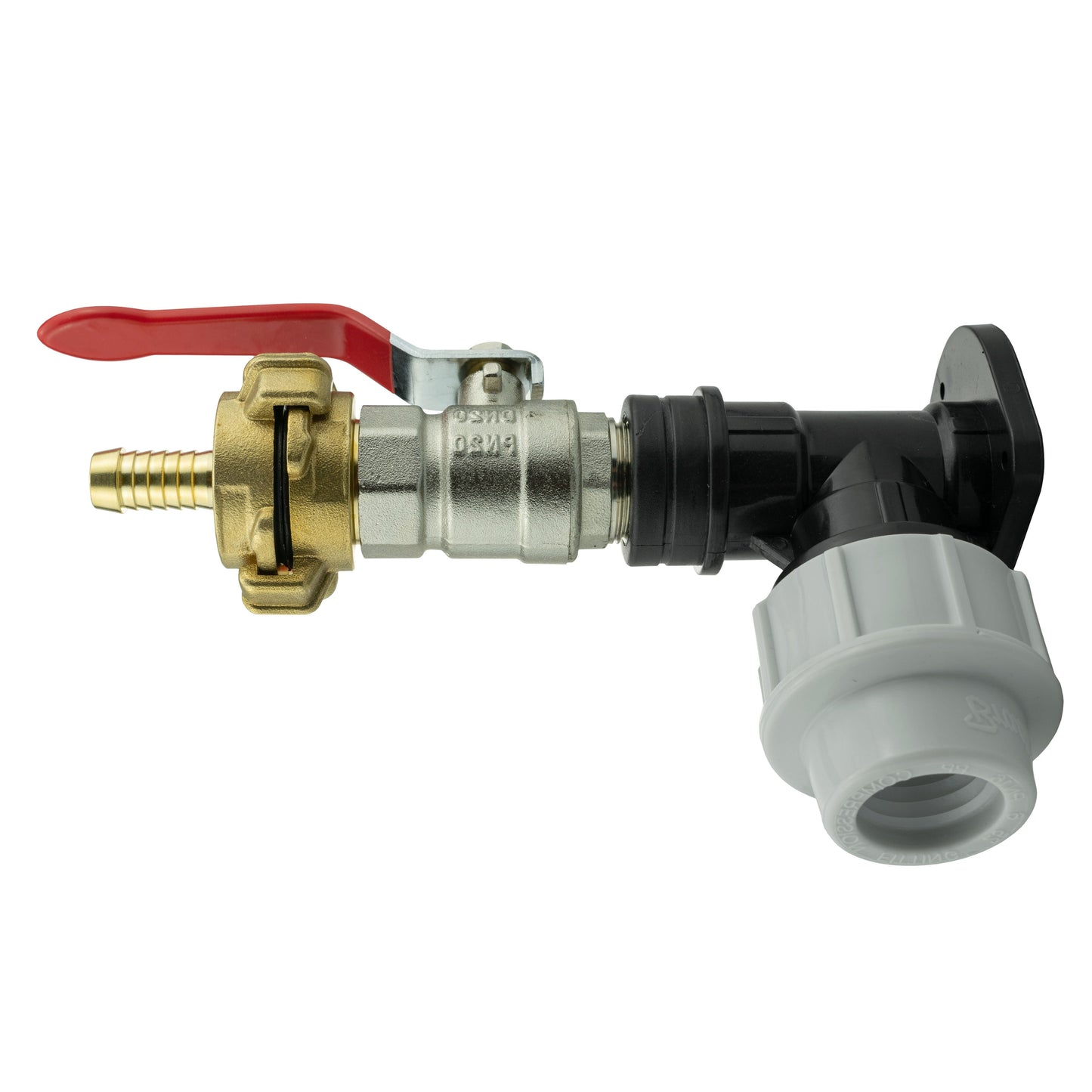 25mm MDPE Wall Flange Set with Lever Valve and 13mm Barbed Geka Connectors