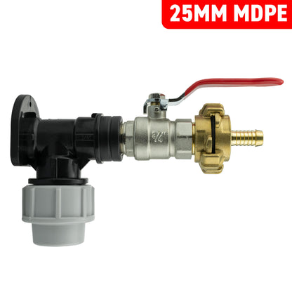 25mm MDPE Wall Flange Set with Lever Valve and 13mm Barbed Geka Connectors