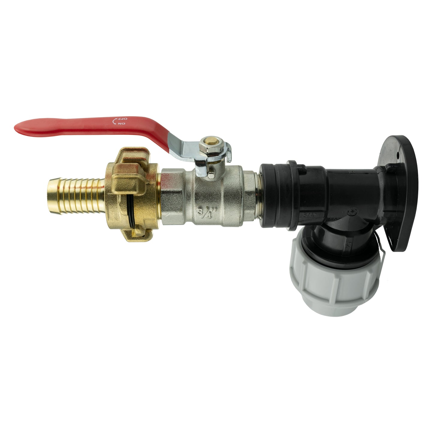 25mm MDPE Wall Flange Set with Lever Valve and 19mm Barbed Geka Connectors