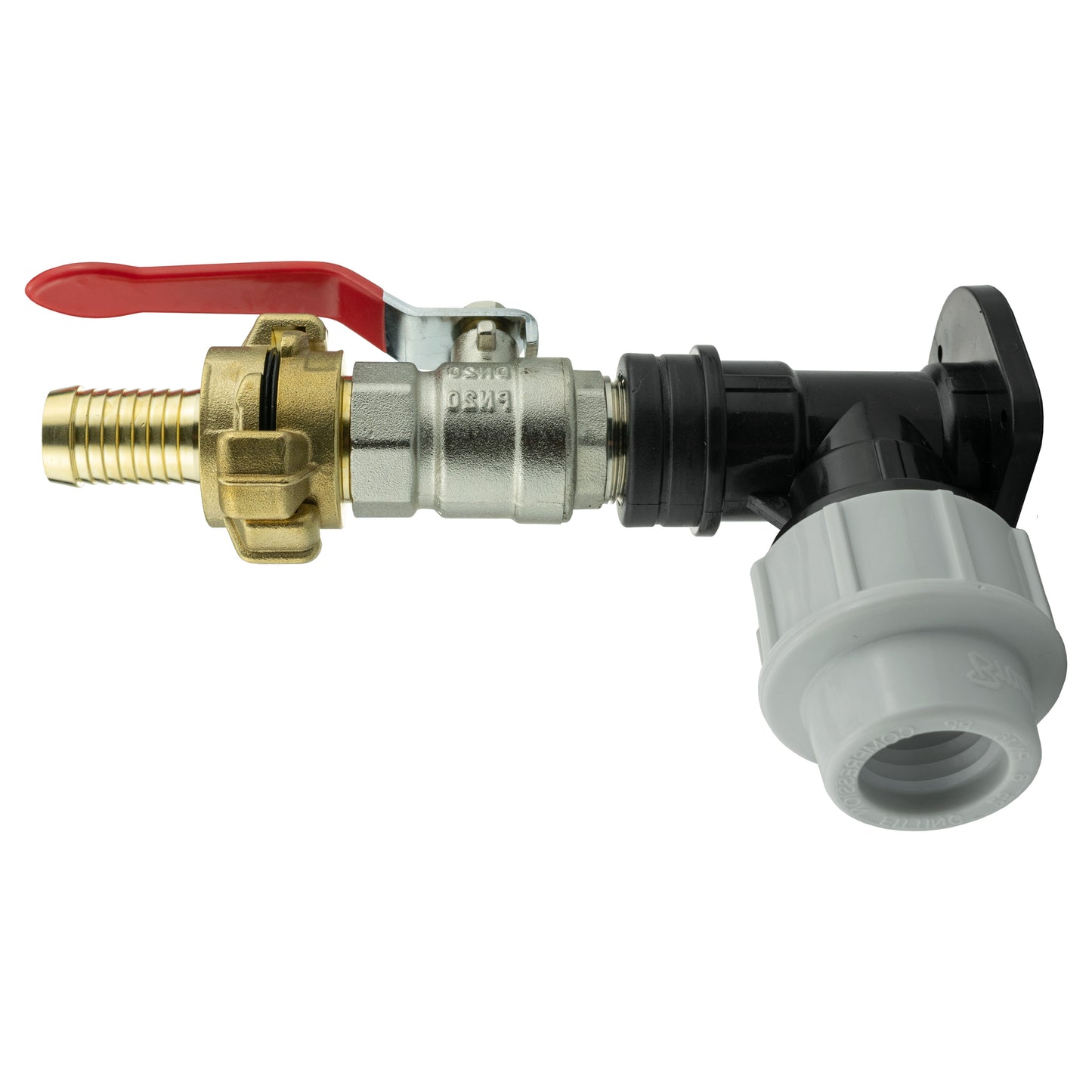 25mm MDPE Wall Flange Set with Lever Valve and 19mm Barbed Geka Connectors