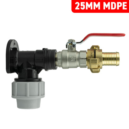 25mm MDPE Wall Flange Set with Lever Valve and 25mm Barbed Geka Connectors