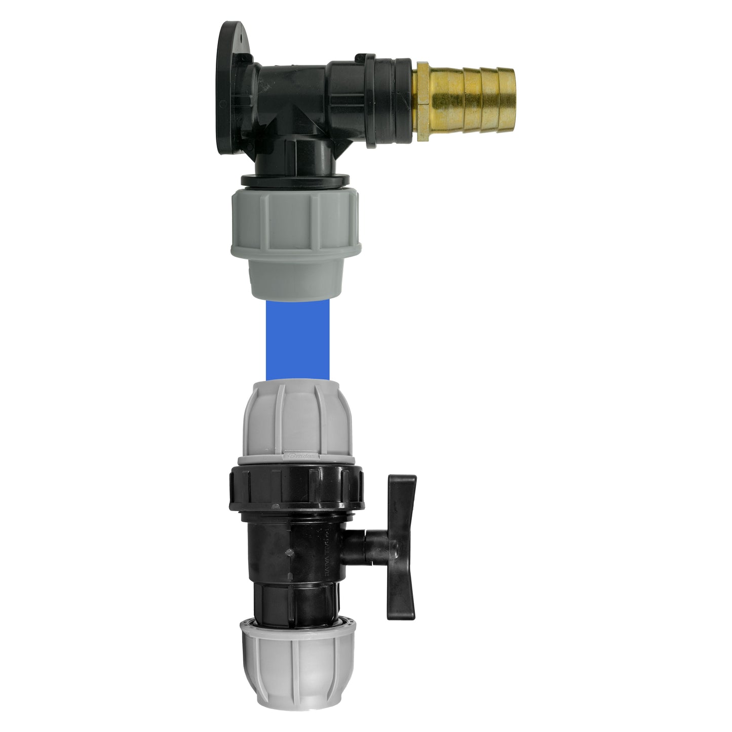 25mm MDPE Wall Flange Set with MDPE Valve and 25mm Brass Barb Fitting