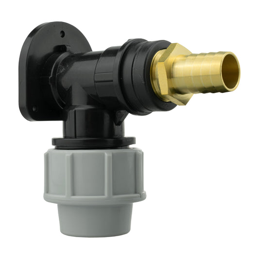 25mm MDPE Wall Flange Set with 19mm Brass Barb Fitting