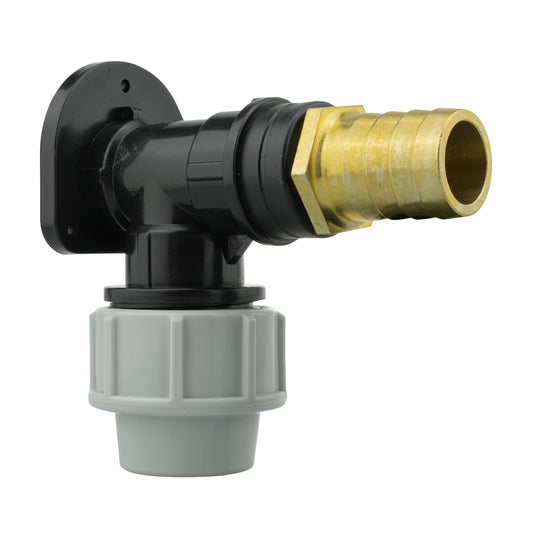 25mm MDPE Wall Flange Set with 25mm Brass Barb Fitting