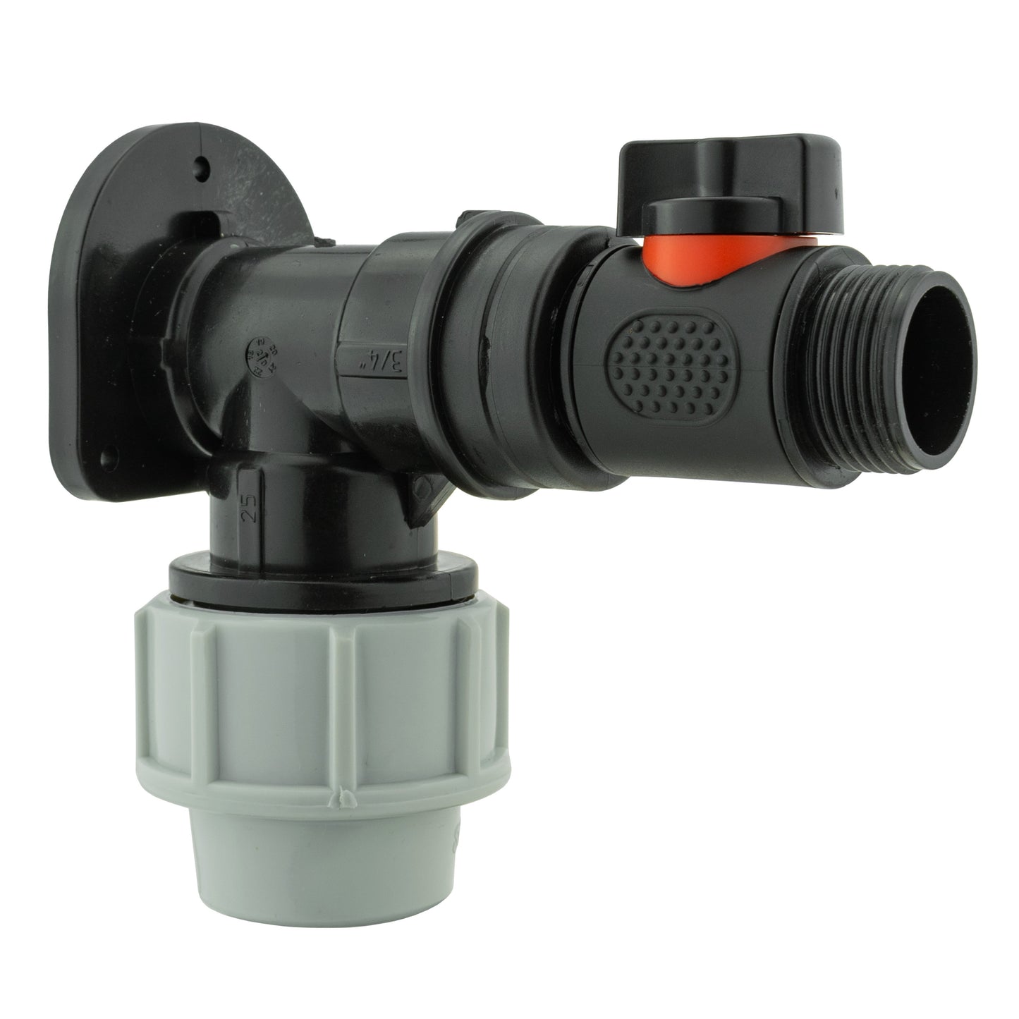 25mm MDPE Wall Flange Set with In-Line Valve