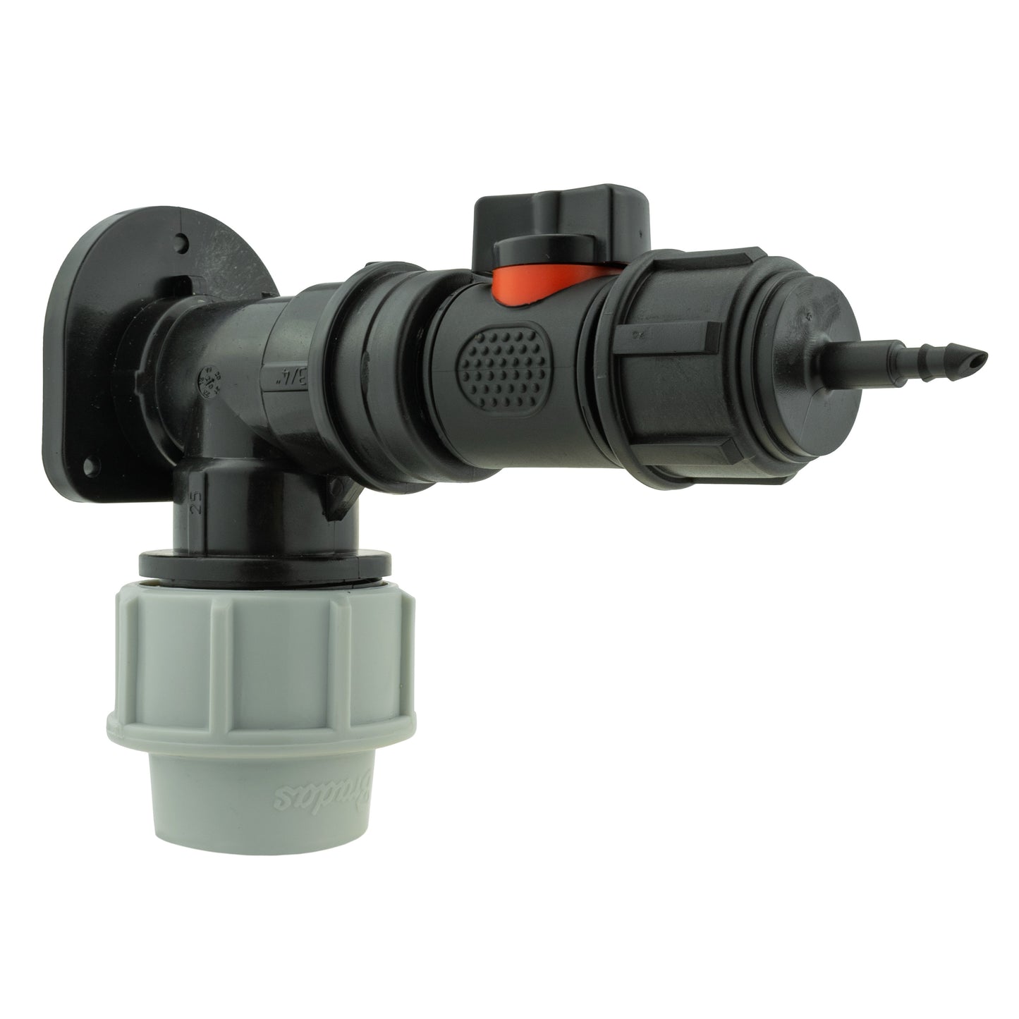 25mm MDPE Wall Flange Set with In-Line Valve and 4mm Micro Barb Fitting