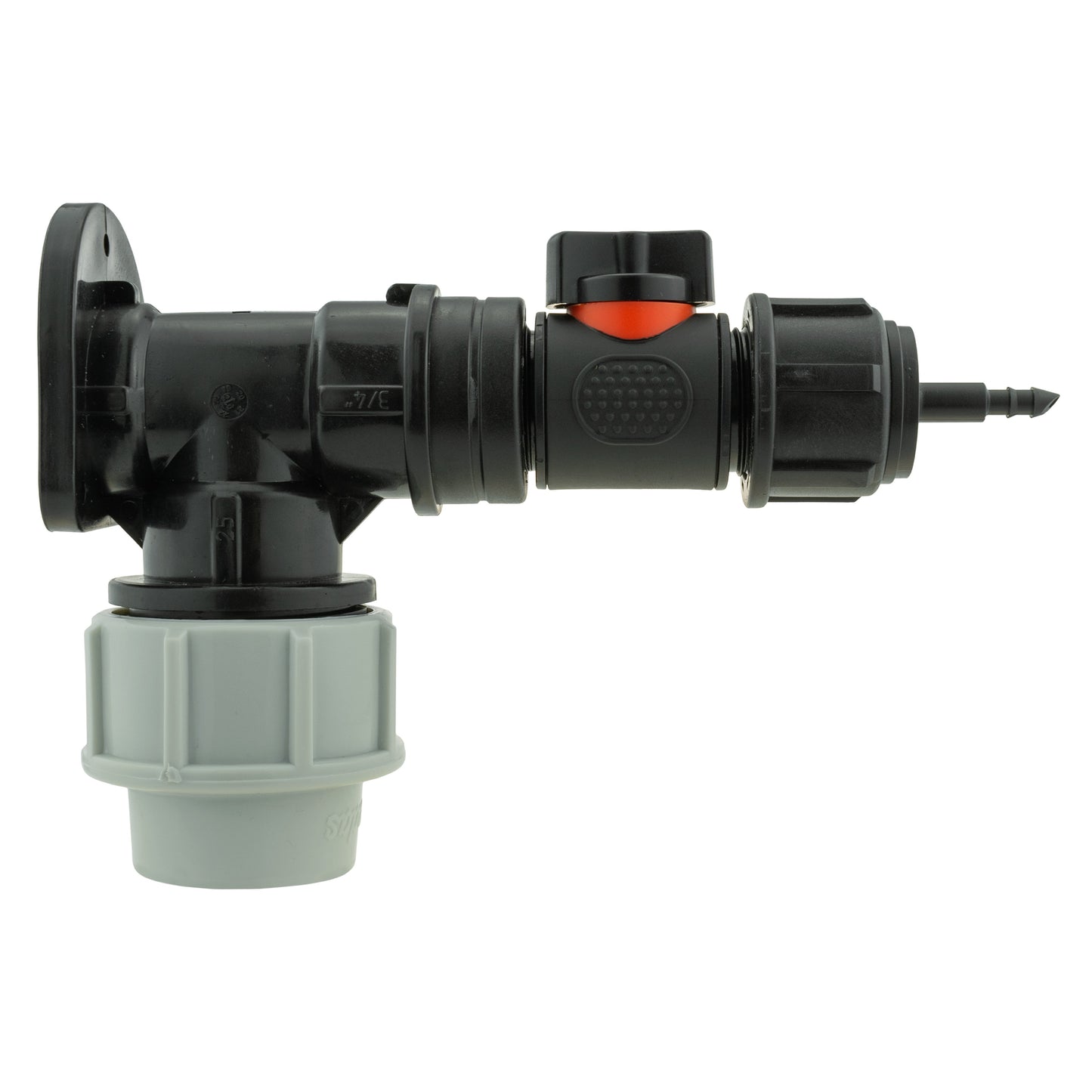 25mm MDPE Wall Flange Set with In-Line Valve and 4mm Micro Barb Fitting