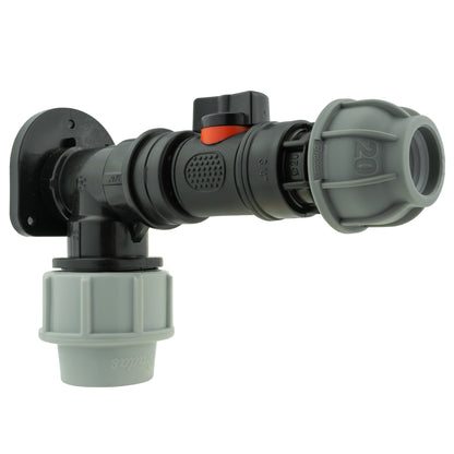 25mm MDPE Wall Flange Set with In-Line Valve and Pipe Joiner