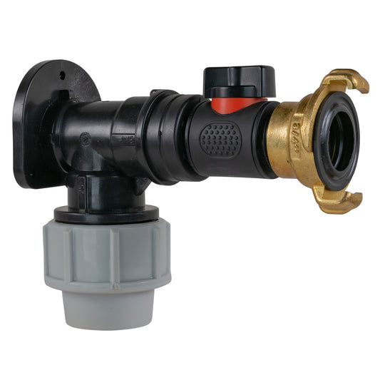 25mm MDPE Wall Flange Set Complete with Valve and Geka Fitting