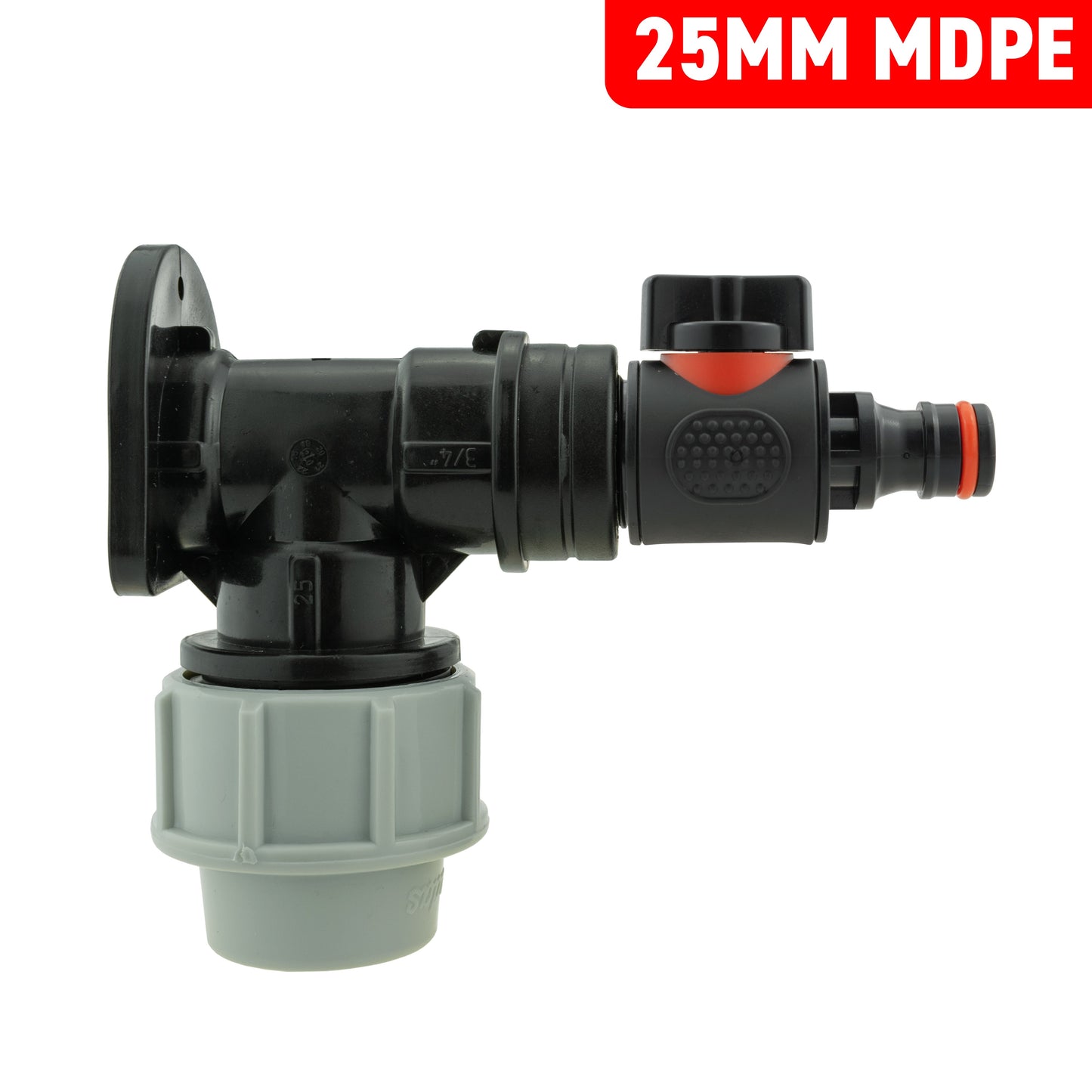 25mm MDPE Wall Flange Set with Valve and Male Quick Connect Fitting