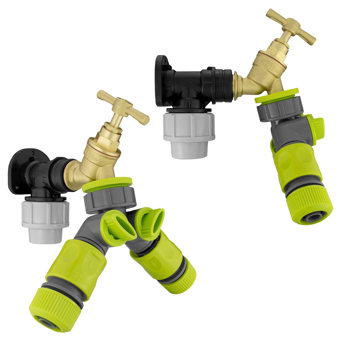 25mm MDPE Wall Flange Set Complete with Brass Bib Tap, Dual Outlet Splitter and Fittings