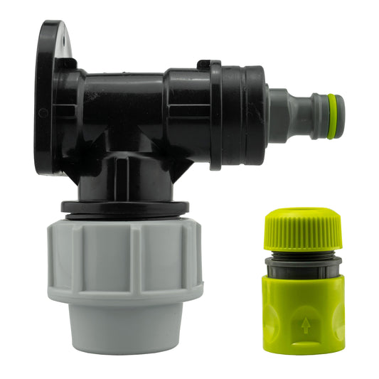 25mm MDPE Wall Flange Set Complete with Male Click-Lock Coupler and Hose Fitting