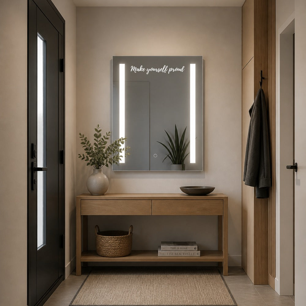 Personalised LED Bathroom Mirror Custom Text Wall Mounted Touch Illuminated