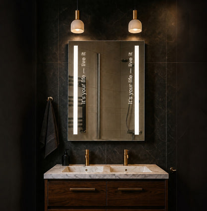 Personalised LED Bathroom Mirror Custom Text Wall Mounted Touch Illuminated