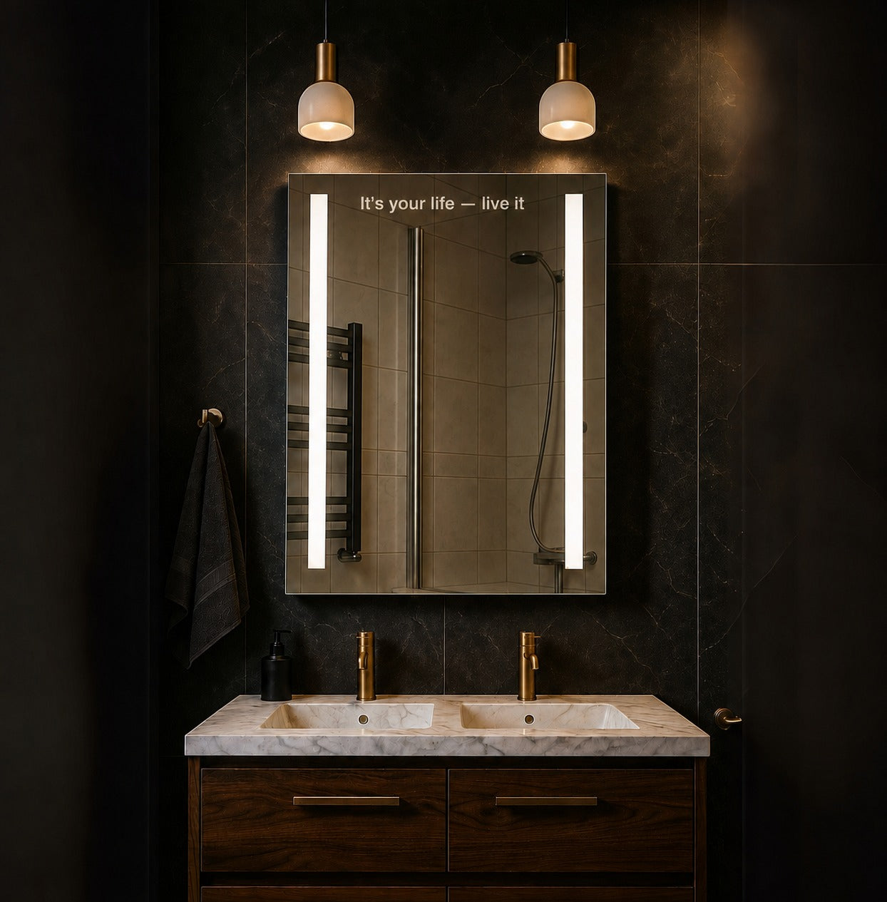 Personalised LED Bathroom Mirror Custom Text Wall Mounted Touch Illuminated