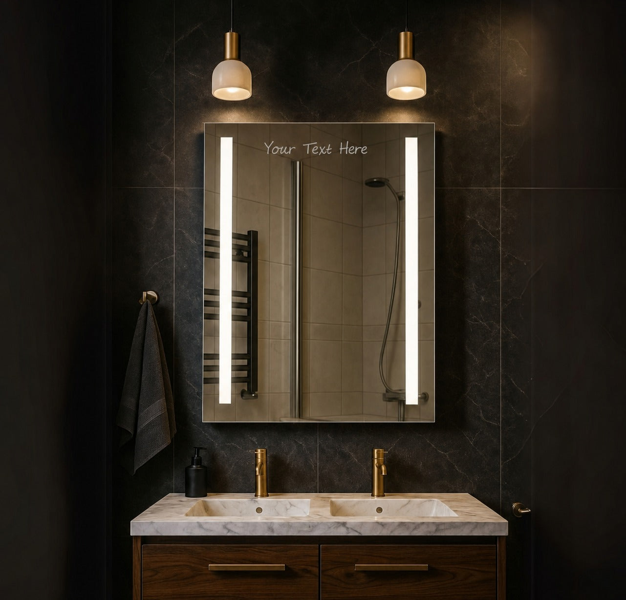 Personalised LED Bathroom Mirror Custom Text Wall Mounted Touch Illuminated