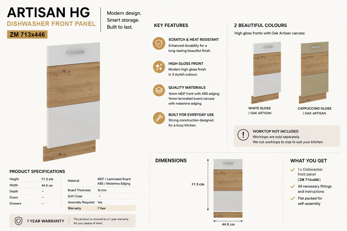 ARTISAN Modular Kitchen – White Gloss - PARTS option