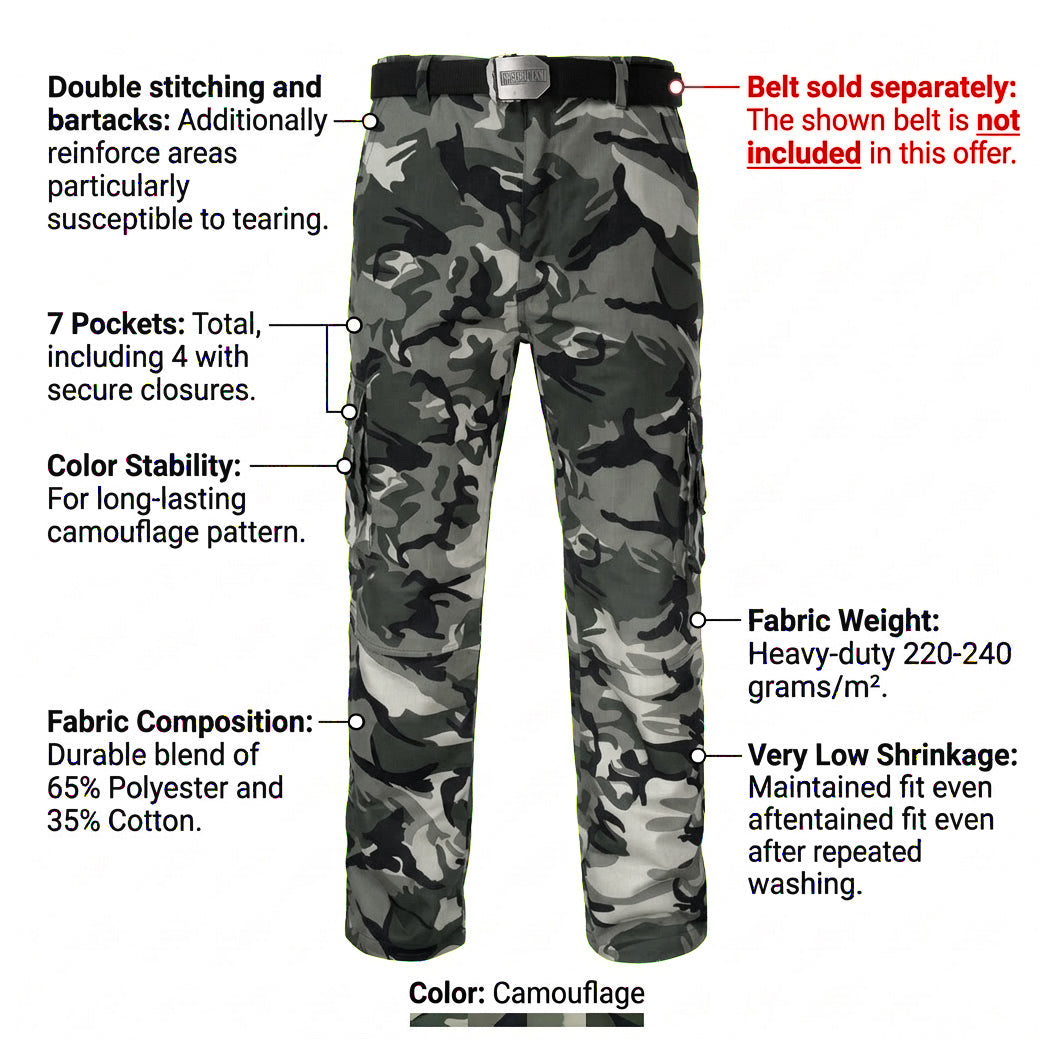 Men Camo Cargo Work Trousers Military Combat Tactical Pants Army Fishing Hiking