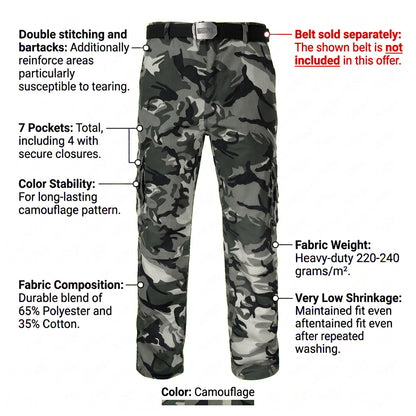 Men Camo Cargo Work Trousers Military Combat Tactical Pants Army Fishing Hiking