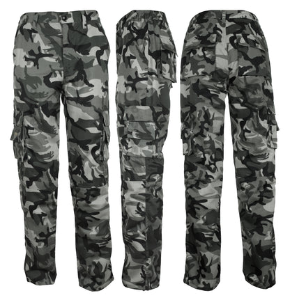 Men Camo Cargo Work Trousers Military Combat Tactical Pants Army Fishing Hiking
