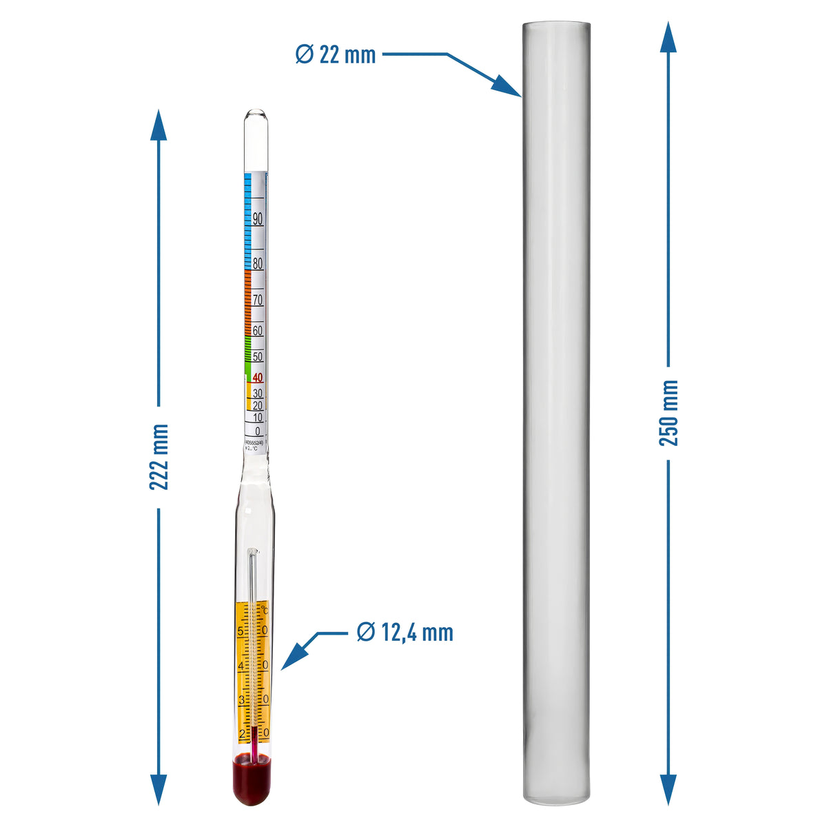 Alcohol Hydrometer Thermometer 0-95% ABV with Measuring Cylinder Spirits Tester