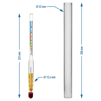 Alcohol Hydrometer Thermometer 0-95% ABV with Measuring Cylinder Spirits Tester