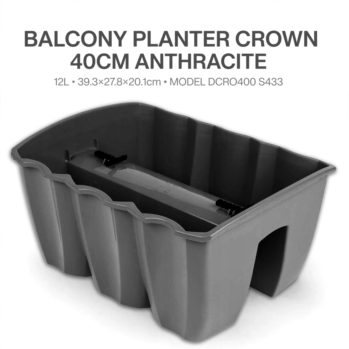 Garden Balcony Rail Planter 12L Anhracite Flower Pot Fits Railings 6.5cm