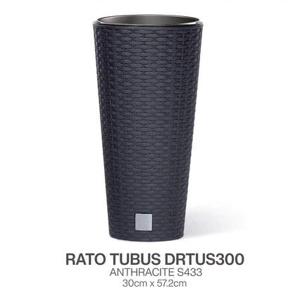 Large Tall Outdoor Flowerpot Anthracite 30cm Rattan Effect Planter With Insert
