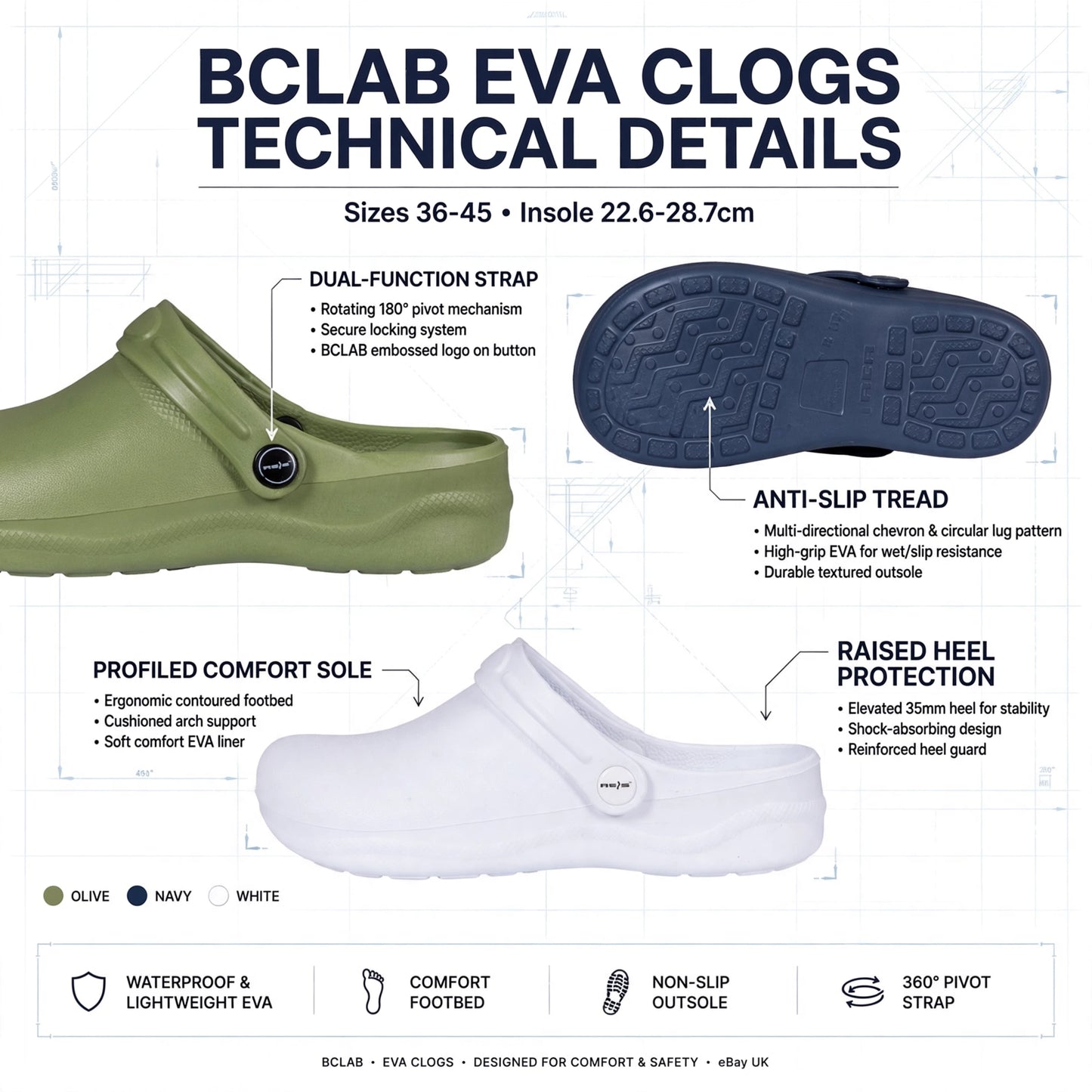 EVA Clogs Unisex Lightweight Garden Kitchen Nursing Waterproof Slip On Shoes