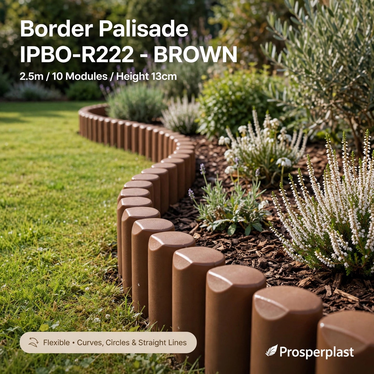 Prosperplast Garden Border Edging 2.5m Brown Flexible Lawn Palisade Flower Bed