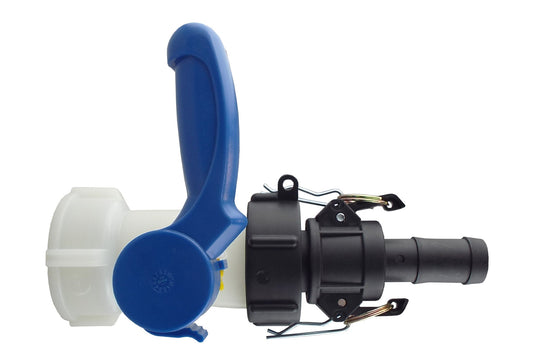 IBC 3” – S60X6M Outlet Valve with 2” Camlock Adapter and 1” Hose Barb Type C Camlock Connector