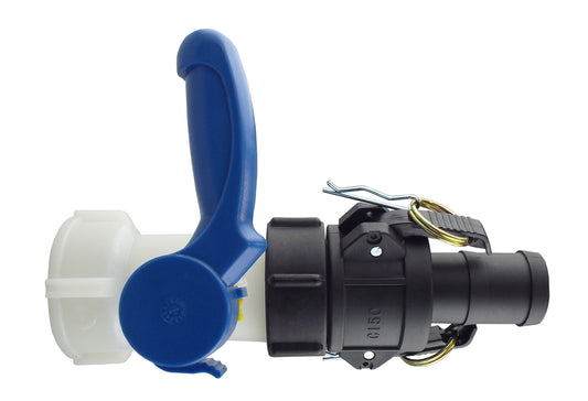 IBC 2” S60X6 Valve with 1.5” Male Camlock Adapter and 1.5” Type C Coupling