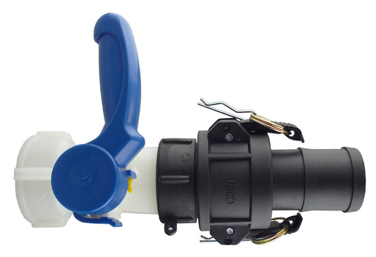 IBC 2" S60X6 Tap with IBC S60X6 to 2" Camlock Adapter and 2" Type C Coupling