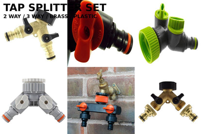 2 Way Tap Splitter Hose Connector Garden Valve BSP 3/4 1/2 Brass Plastic