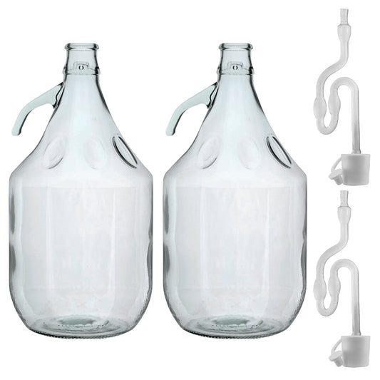 Set of 2 Plain 5L Glass Demijohns Complete With Airlock and Bung
