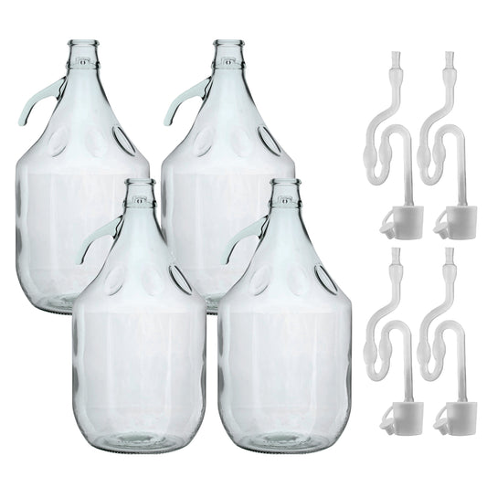 Set of 4 Plain 5L Glass Demijohns Complete With Airlock and Bung