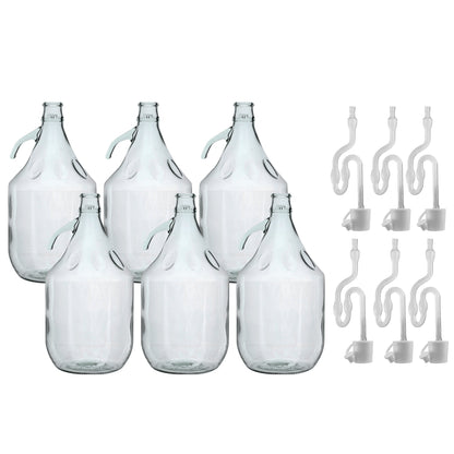 Set of 6 Plain 5L Glass Demijohns Complete With Airlock and Bung