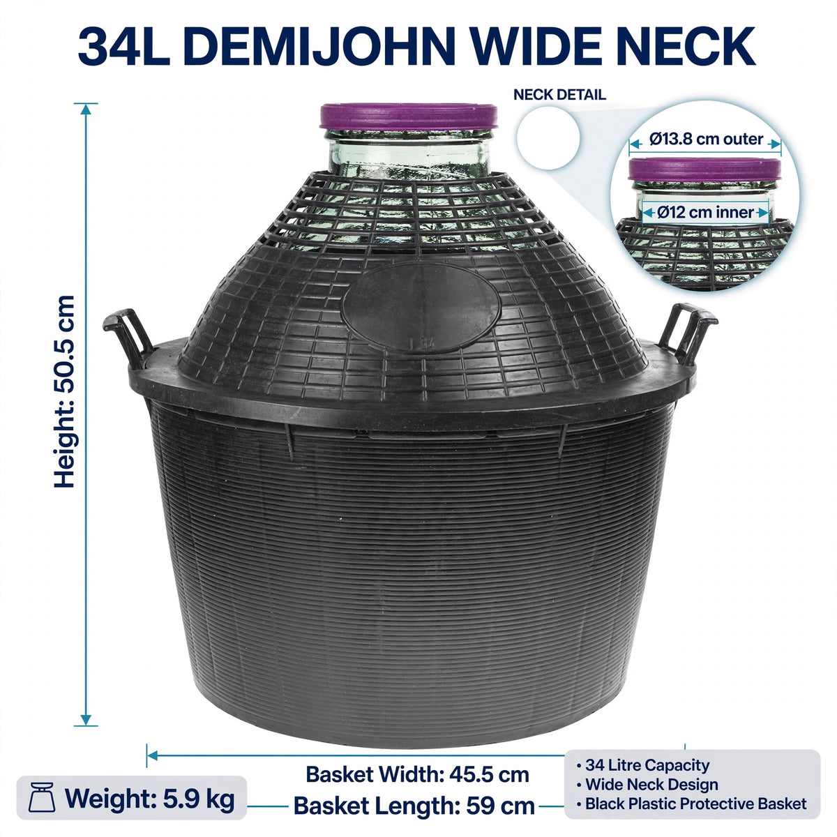 Glass Demijohn 10/15/20/25/34L Wide Neck Wine Beer Fermentation with Basket