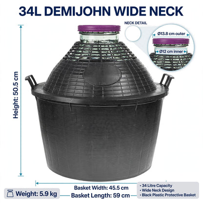 Glass Demijohn 10/15/20/25/34L Wide Neck Wine Beer Fermentation with Basket