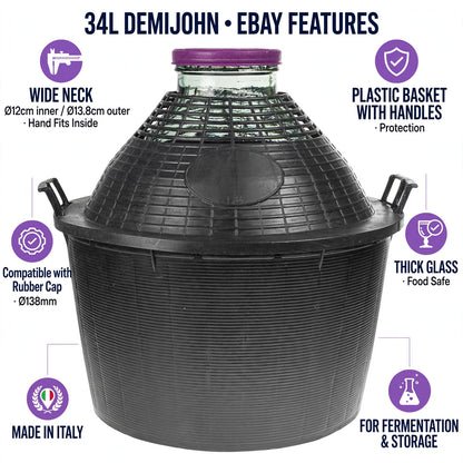 Glass Demijohn 10/15/20/25/34L Wide Neck Wine Beer Fermentation with Basket