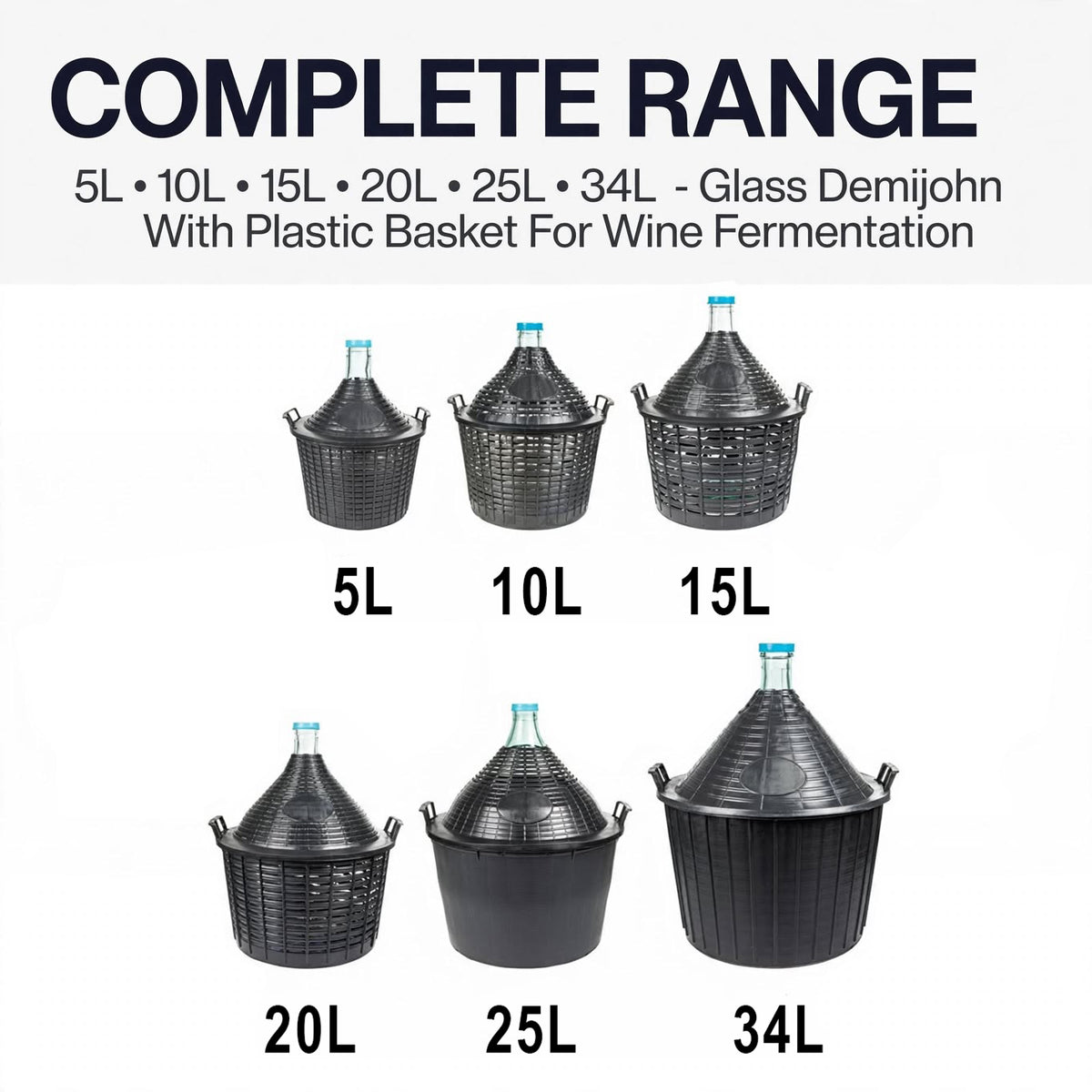 10L 15L 20L 25L 34L - Glass Demijohn With Basket For Wine Beer Mead Fermentation