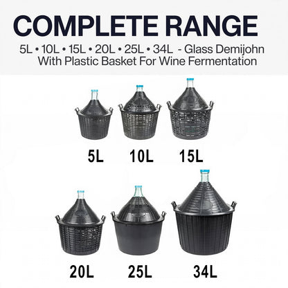 10L 15L 20L 25L 34L - Glass Demijohn With Basket For Wine Beer Mead Fermentation