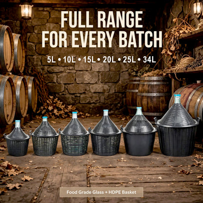 10L 15L 20L 25L 34L - Glass Demijohn With Basket For Wine Beer Mead Fermentation